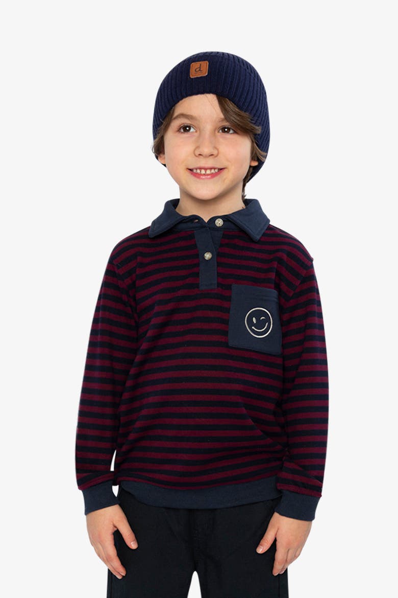 Brushed Jersey Polo Collar Smiley Pocket Top, Alternate, color, Red and Blue Stripes