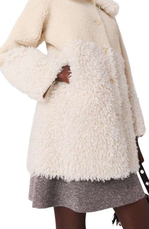 Maje Shearling Collared Coat In Neutral