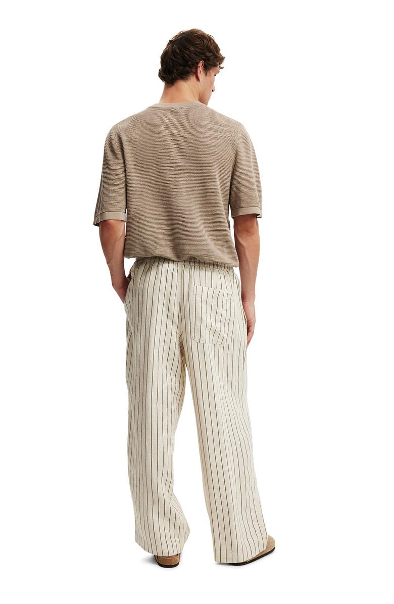 Cotton On Men's Super Baggy Linen Pant, Alternate, color, Oatmeal  Brown Stripe