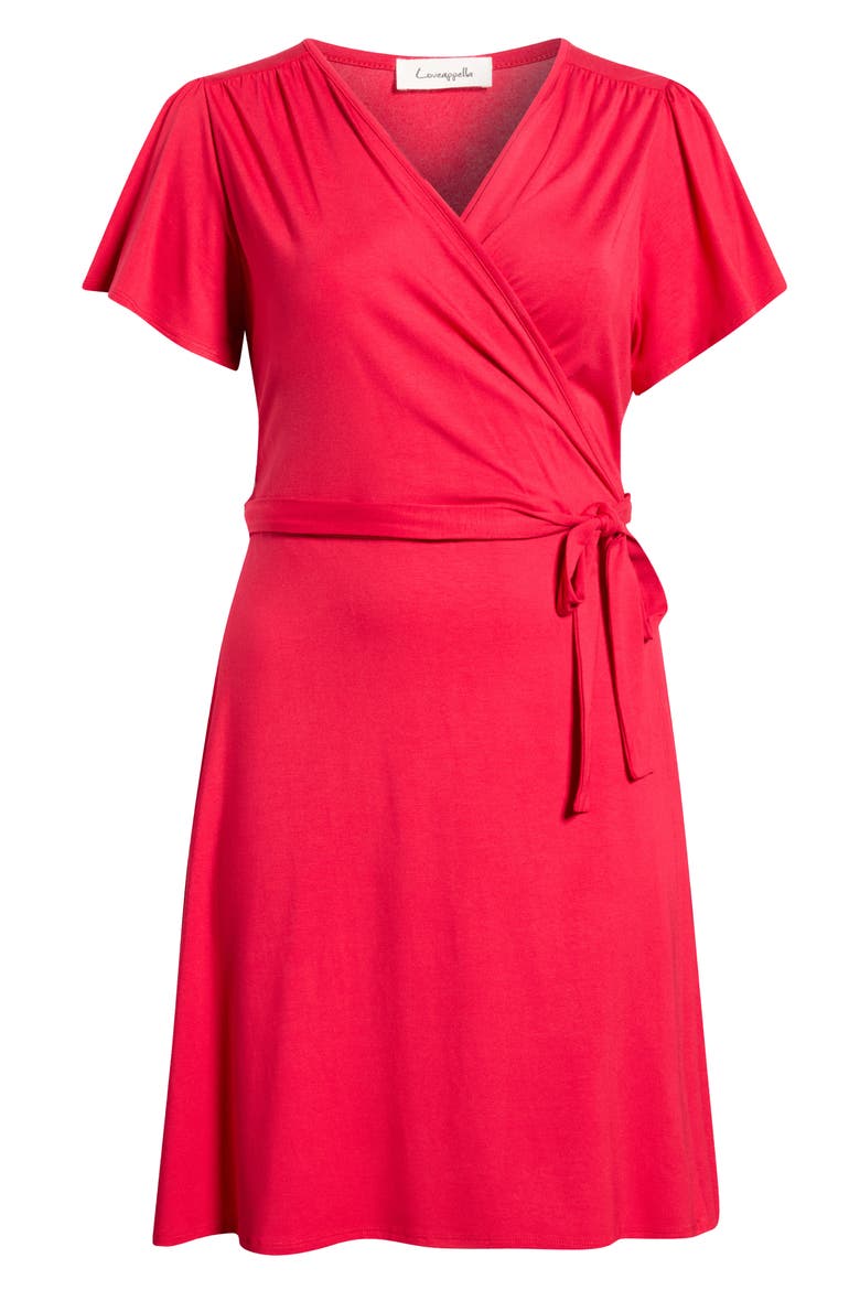Flutter Sleeve Faux Wrap Jersey Dress, Alternate, color, RED