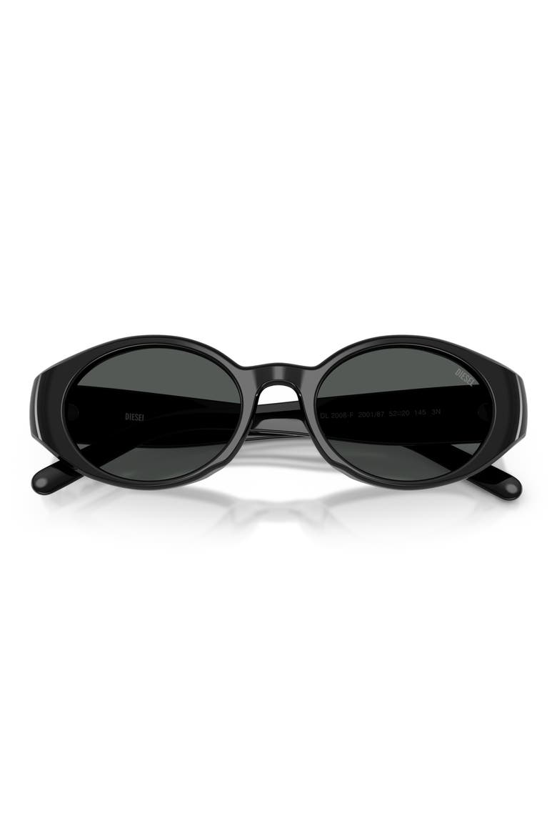 52mm Oval Sunglasses, Alternate, color, SOLID BLACK / SOLID BLACK