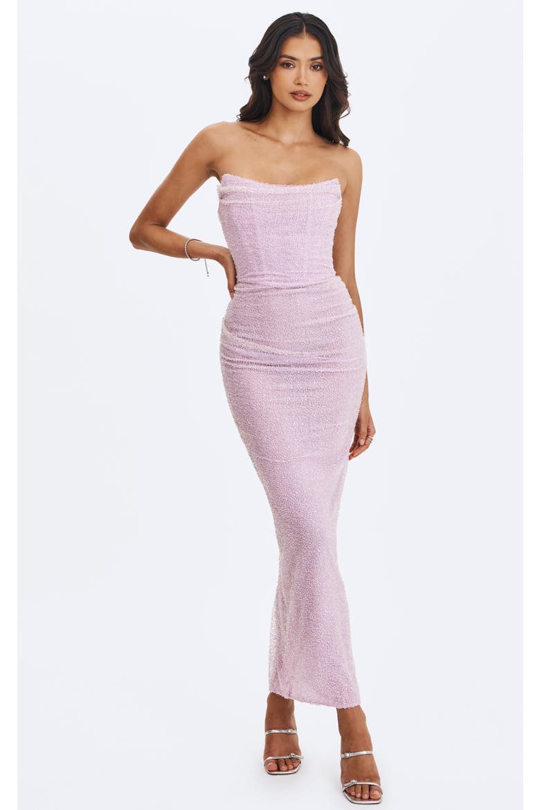 Raylee Beaded Mesh Strapless Sheath Maxi Dress, Main, color, Lilac