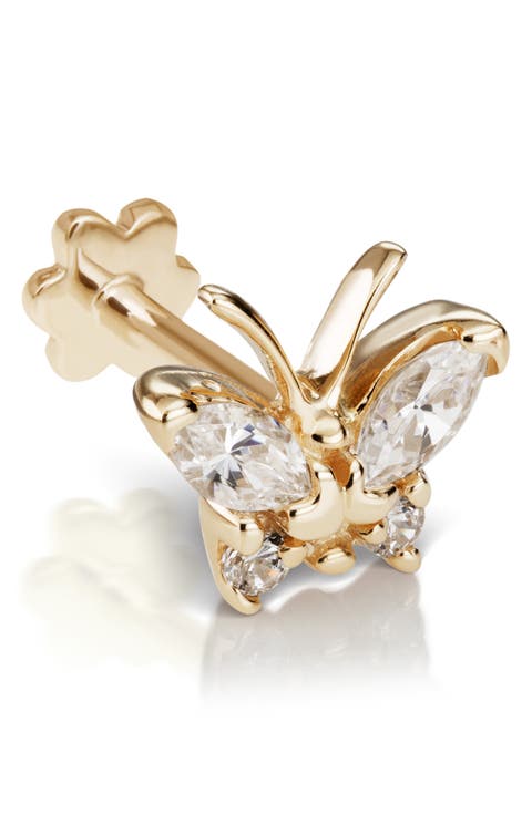 Diamond Butterfly Threaded Stud Earring
