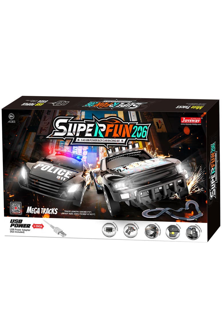 Superfun 206 1/43 Usb Power Slot Car Racing Set, Size 82"X43", Main, color, Multicolored