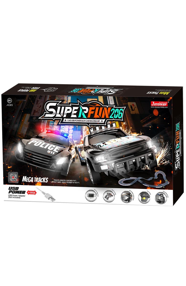 Joysway Superfun 206 1/43 Usb Power Slot Car Racing Set, Size 82"X43", Main, color, Multicolored