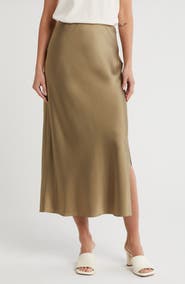 Vince Side Slit Satin Skirt