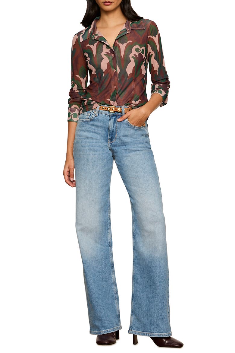 Mesh Button-Down Shirt, Alternate, color, DECO NITE