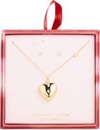 Leith Cubic Zirconia Stud Earrings & Heart Locket Set