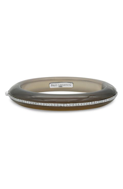 Grey Chalcedony & Diamond Line Bangle