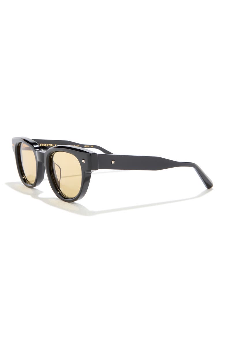 Gender Inclusive V-Essential 48mm Small Round Sunglasses, Alternate, color, BLACK BLACK AMBER