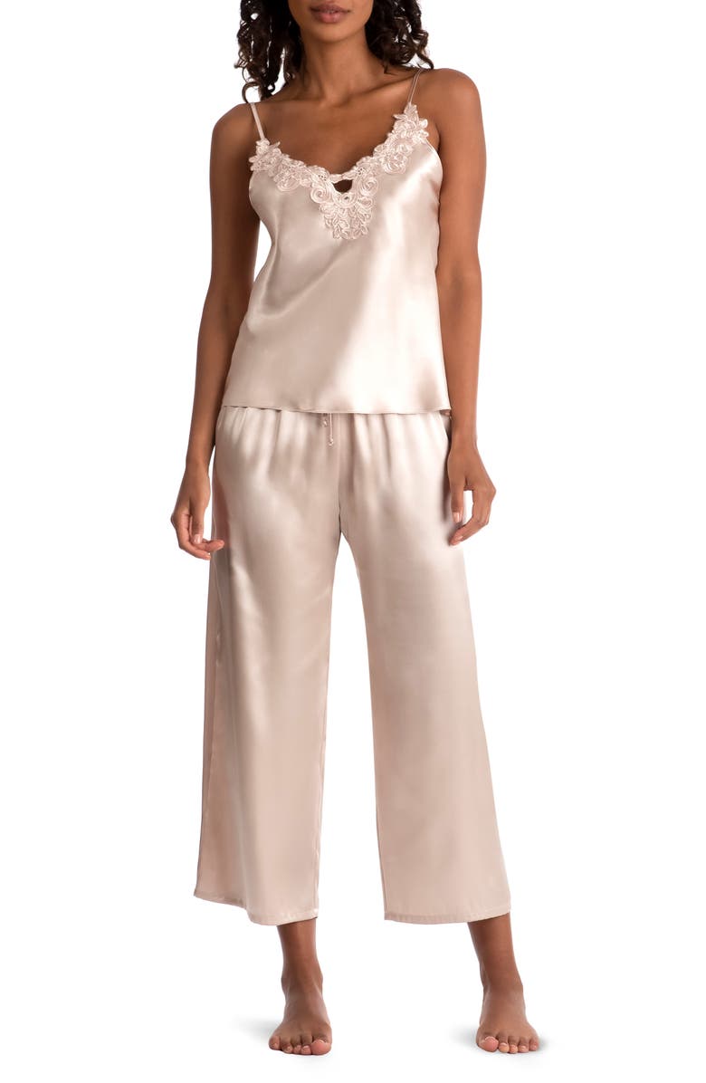 In Bloom by Jonquil Lace Appliqué Satin Cami Pajamas, Main, color, 