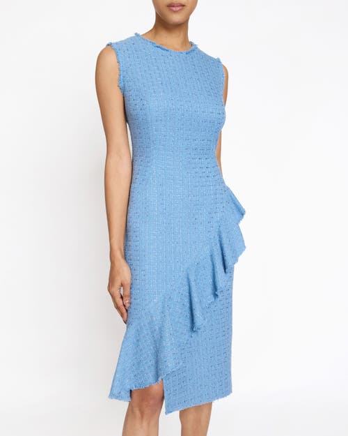 Santorelli Cami Sleeveless Luxury Tweed Sheath Dress With Skirt Ruffle In Marine Blue