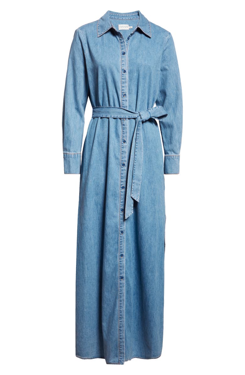 Alice + Olivia Chassidy Denim Maxi Shirtdress, Alternate, color, 