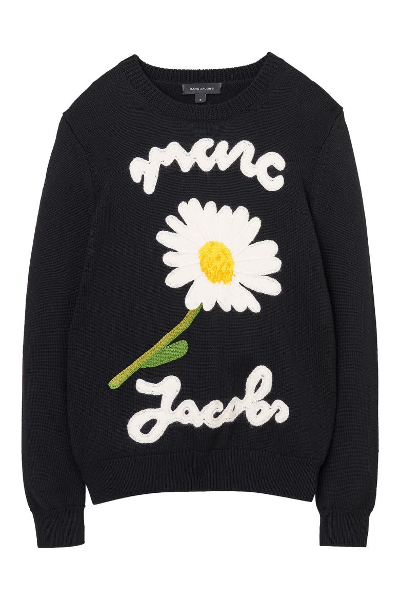 Marc Is Joy Jacquard Merino Wool Crewneck Sweater, Alternate, color, BLACK