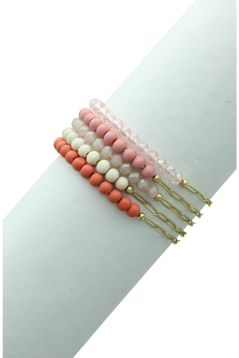 Gianna Bead & Link Bracelet Set, Alternate, color, WORN GOLD / PINK