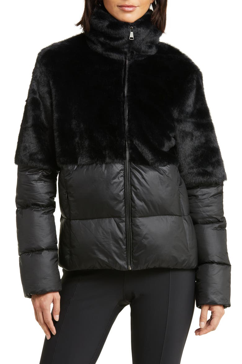 Faux Fur Puffer Jacket, Alternate, color, BLACK