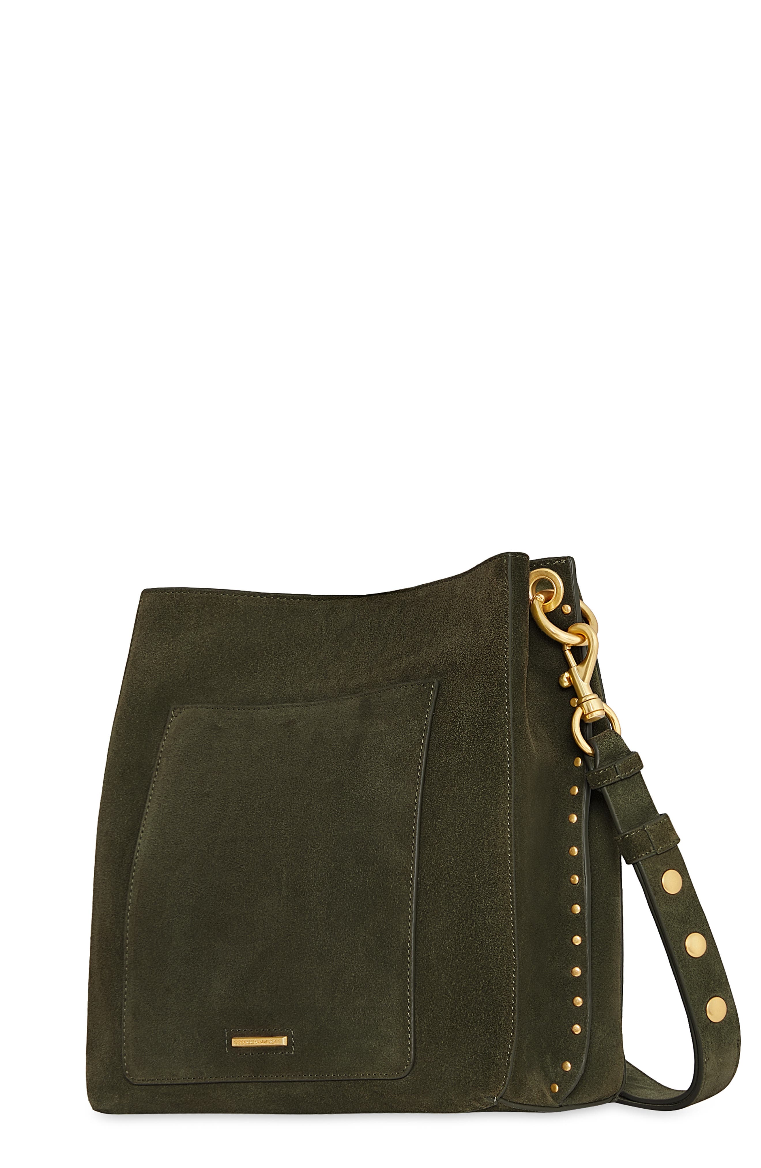 Rebecca Minkoff Darren Deerskin Leather Shoulder Bag, Alternate, color, Moss