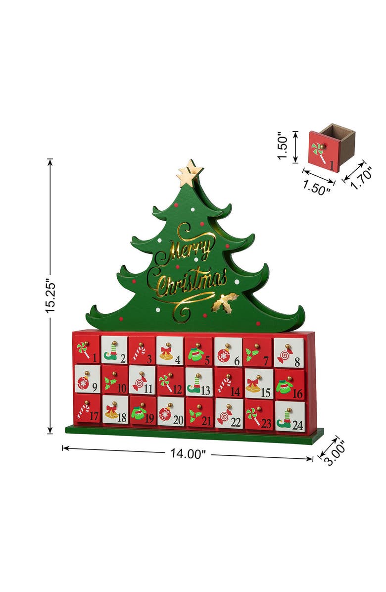 Glitzhome 15"H Lighted Wooden Christmas Tree Advent Countdown Calendar, Alternate, color, 
