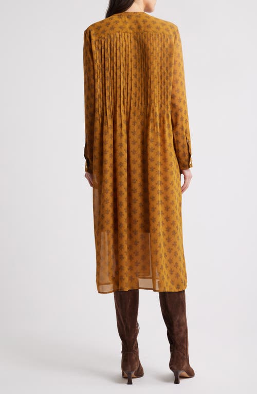 Shop Treasure & Bond Floral Print Long Sleeve Midi Dress In Brown- Navy Sprout Ditsy