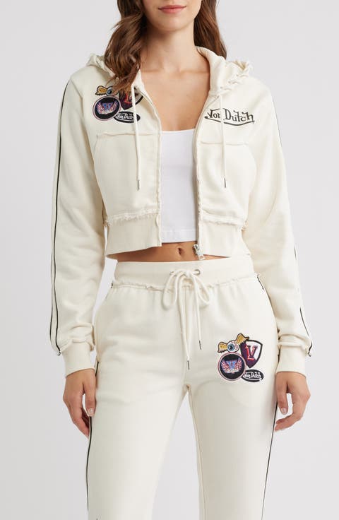 Cropped Raw Edge Full Zip Hoodie