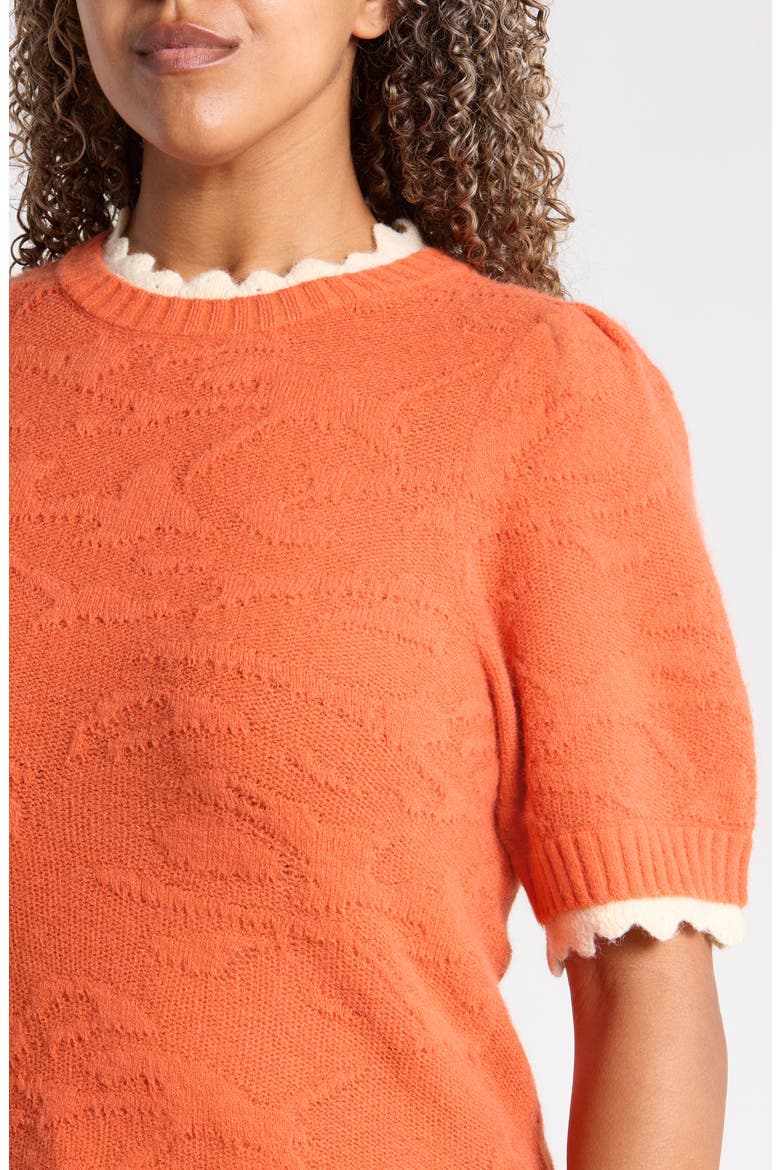 Scallop Trim Puff Sleeve Sweater, Alternate, color, SUNRISE/ ECRU