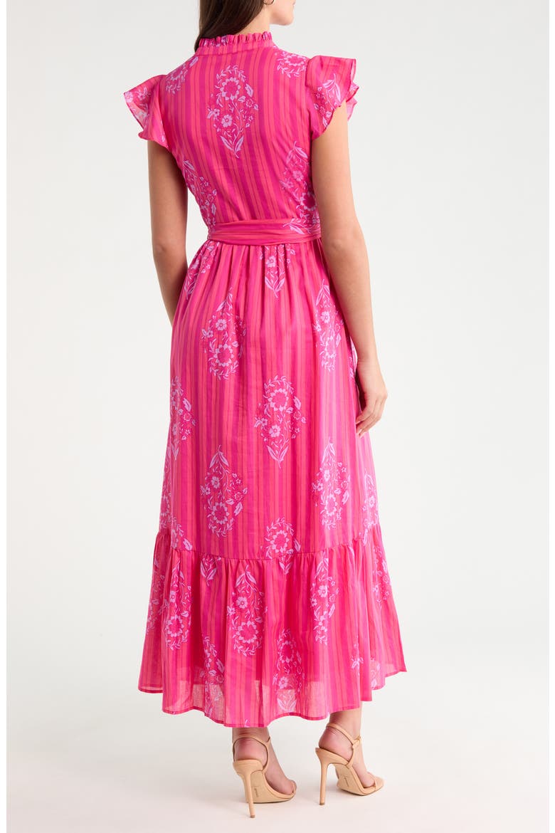 Riah Floral Belted Cotton Button-Up Maxi Dress, Alternate, color, MAGENTA-PINK