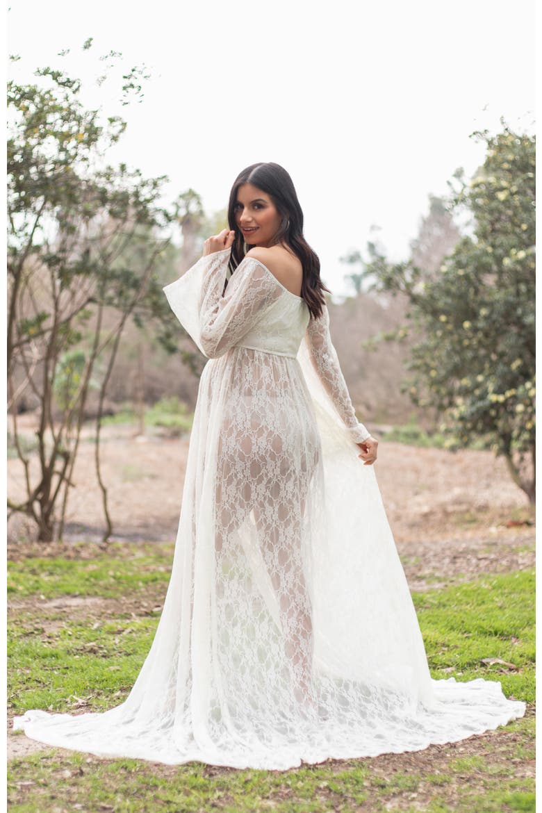 Lace Off Shoulder Maternity Photoshoot Gown/Dress, Alternate, color, White