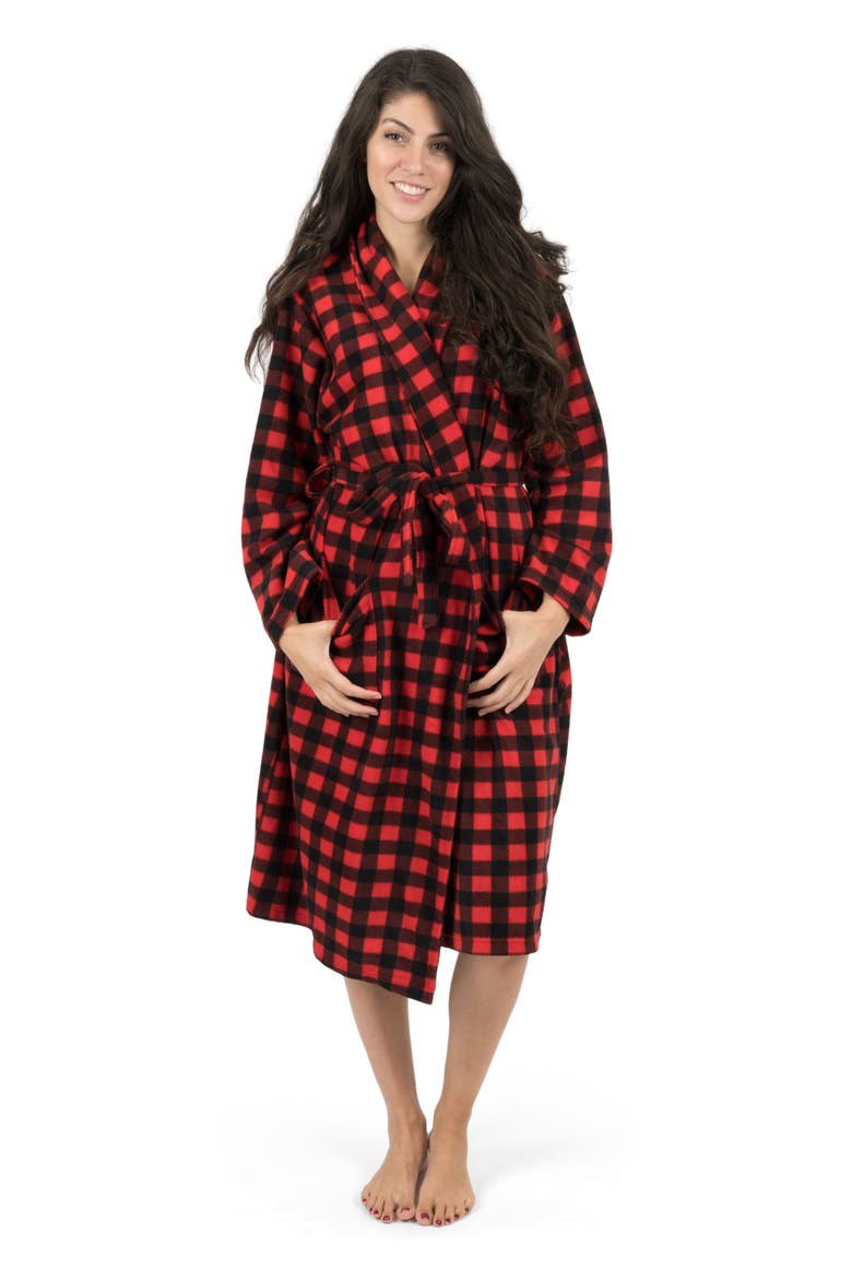 Women's Micro Fleece Robe, Main, color, Plaid Black & Red