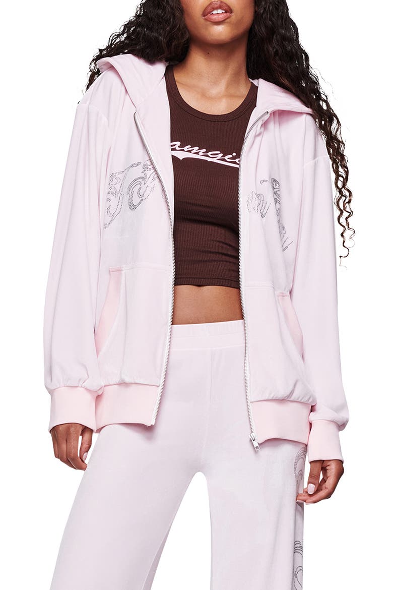 Daria Rhinestone Front Zip Hoodie, Main, color, PINK