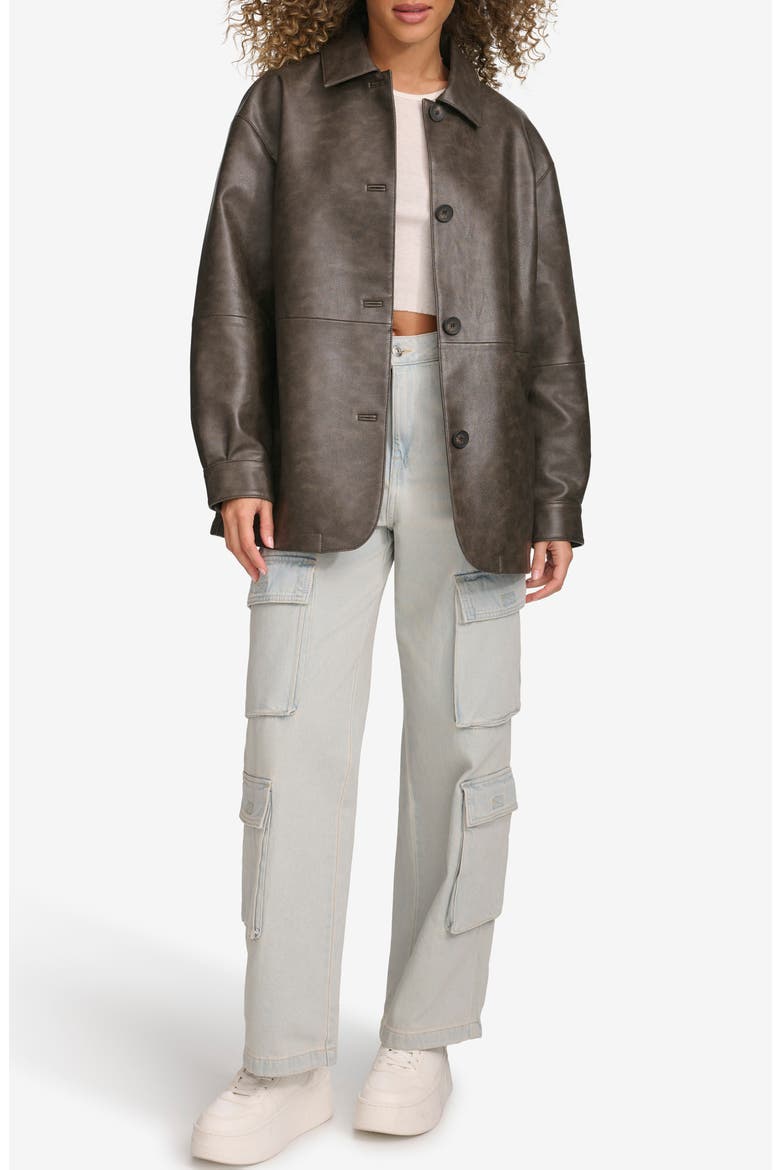 Oversize Faux Leather Relaxed Jacket, Alternate, color, ASH