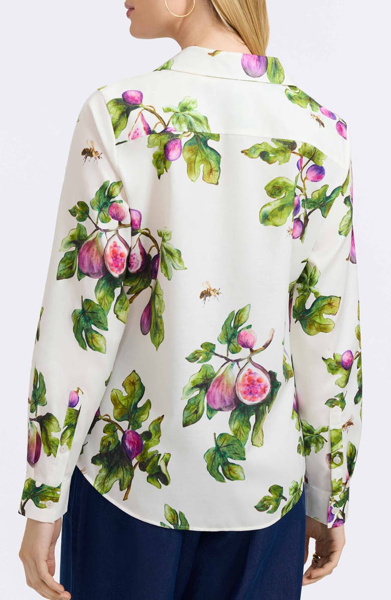 Foxcroft Hampton Figs Print Stretch Cotton Button-Up Shirt, Alternate, color, Ivory/ Multi