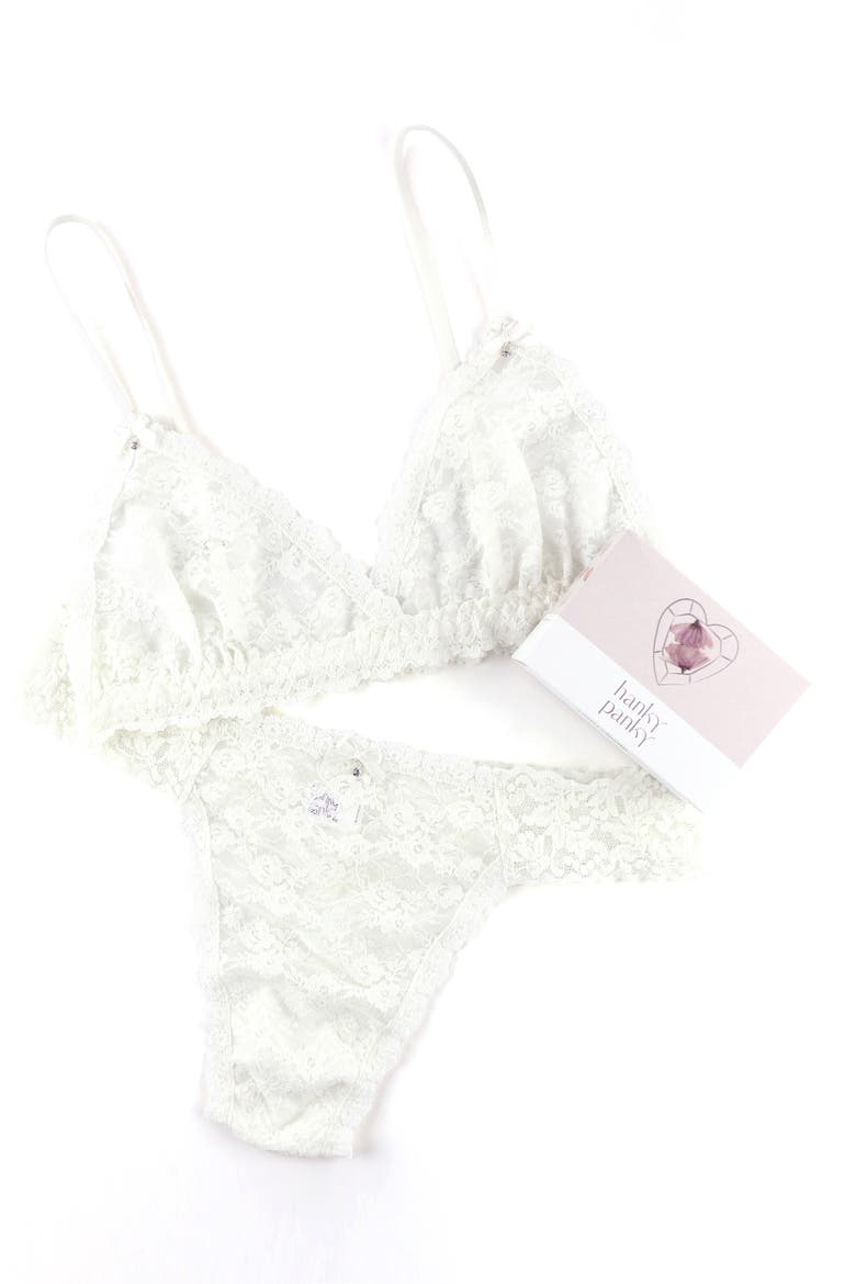 Wedding Night Bralette & Original Rise Lace Thong Set, Alternate, color, LIGHT IVORY
