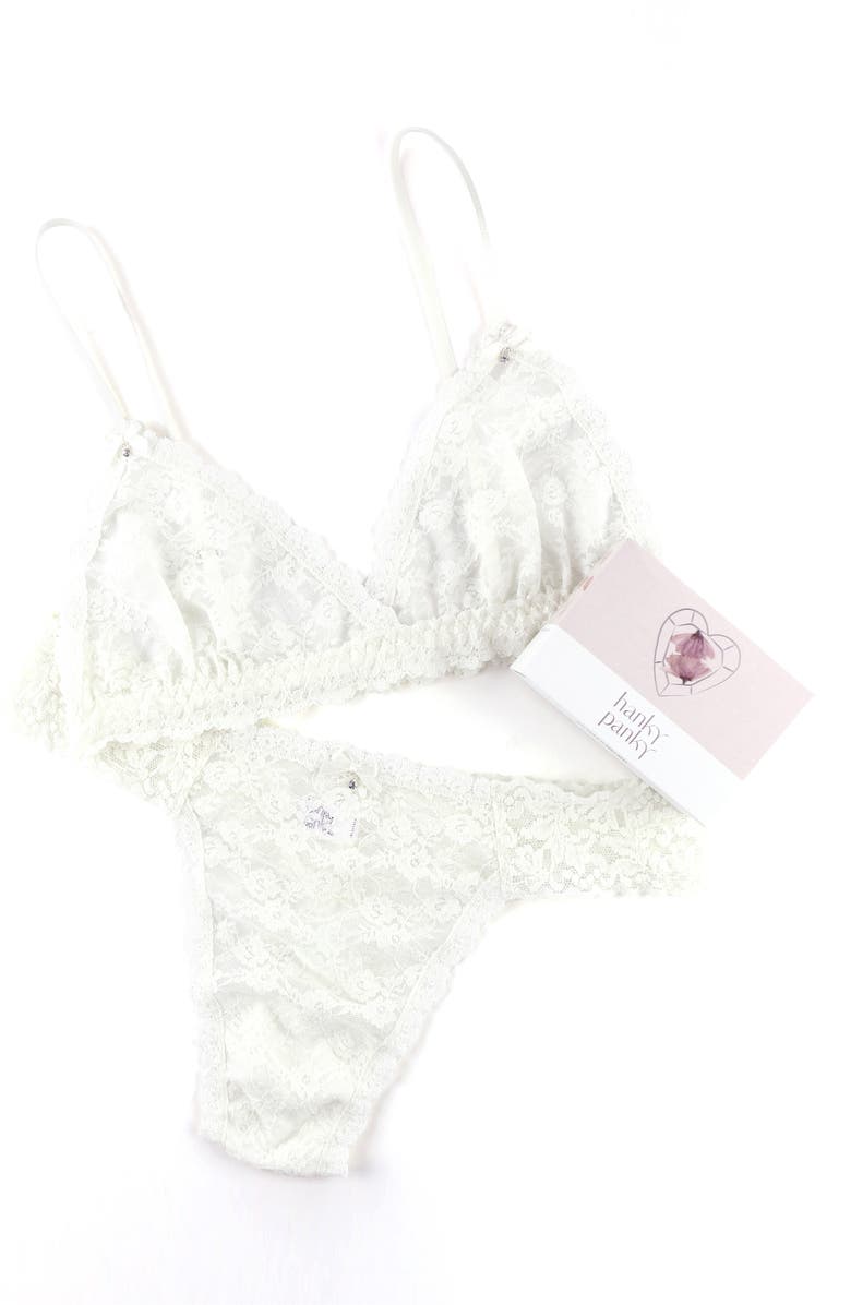 Hanky Panky Wedding Night Bralette & Original Rise Lace Thong Set, Alternate, color, Light Ivory