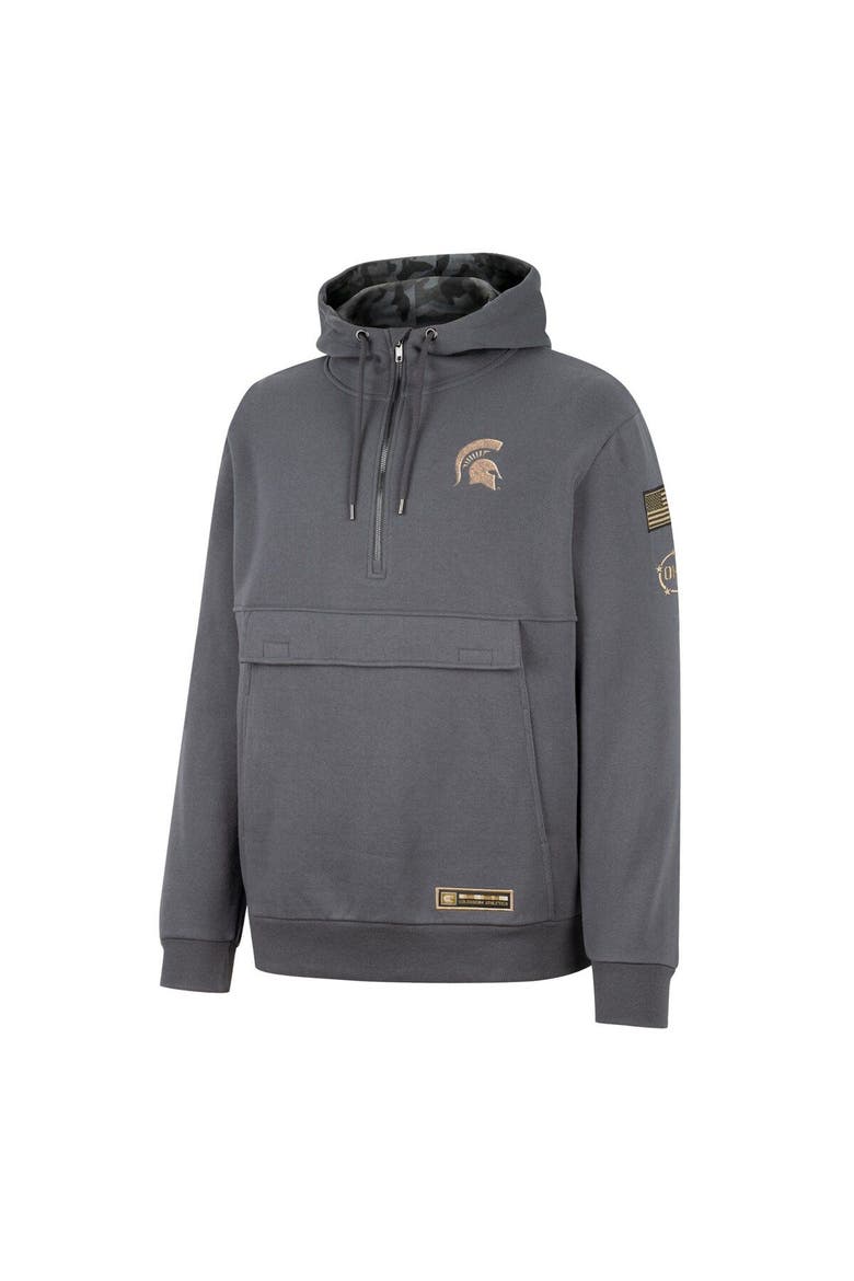 Men's Colosseum Charcoal Michigan State Spartans OHT Military Appreciation Quarter-Zip Hoodie, Alternate, color, Charcoal