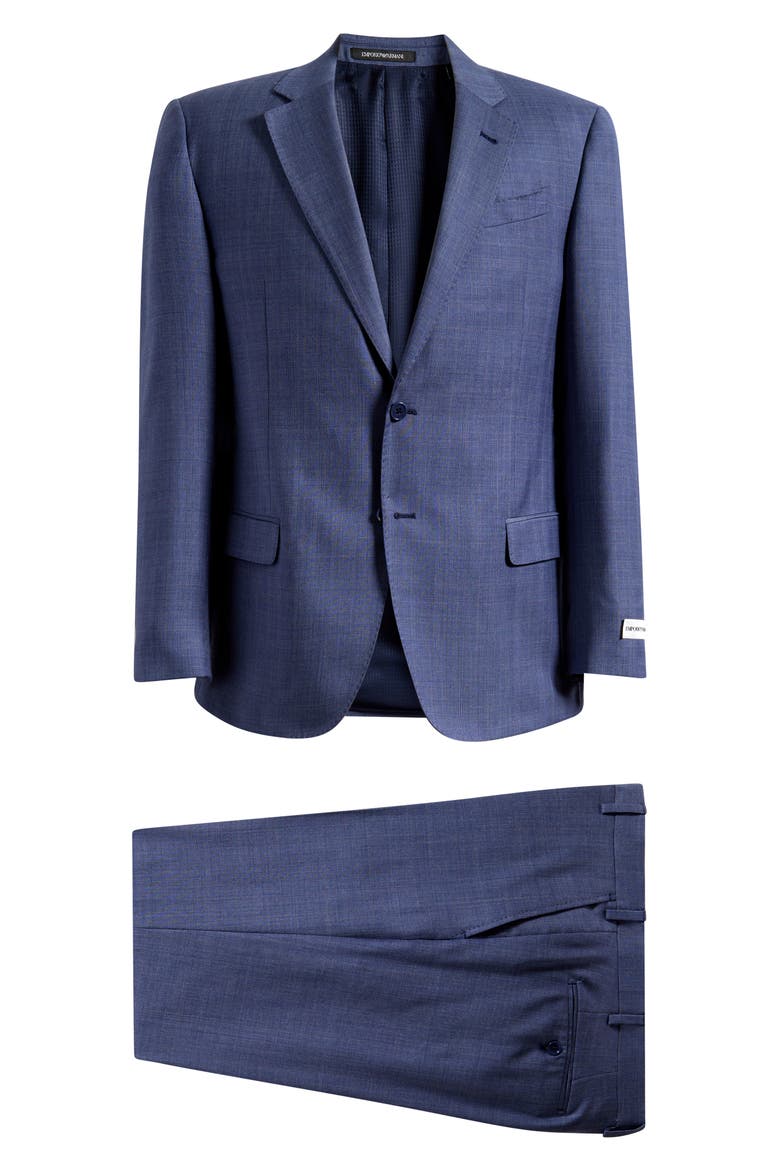 Blue Shadow Plaid Virgin Wool Suit, Main, color, BLUE