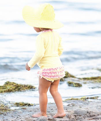 Girls Seersucker Long Sleeve UPF50+ One Piece Rash Guard