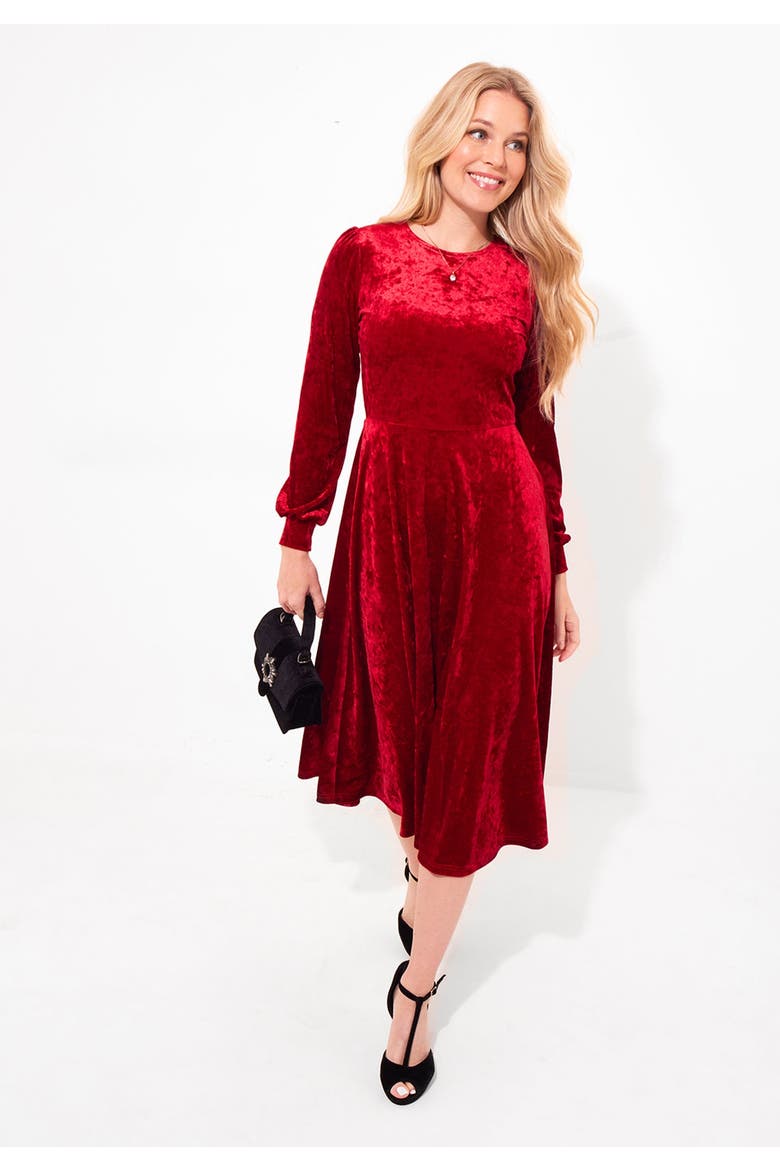 Crushed Velvet Midi Dress, Alternate, color, BRIGHT RUBY