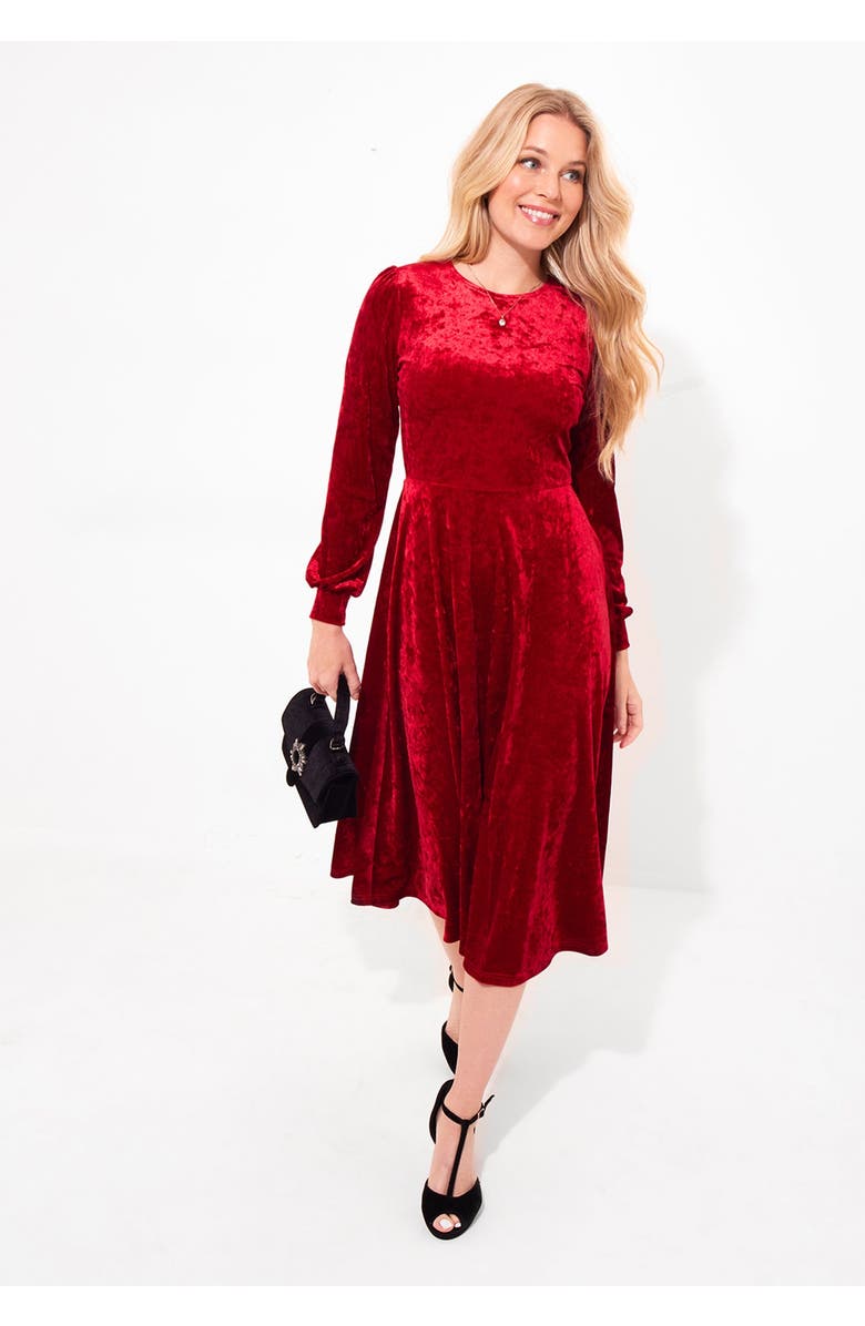 Joe Browns Crushed Velvet Midi Dress, Alternate, color, Bright Ruby