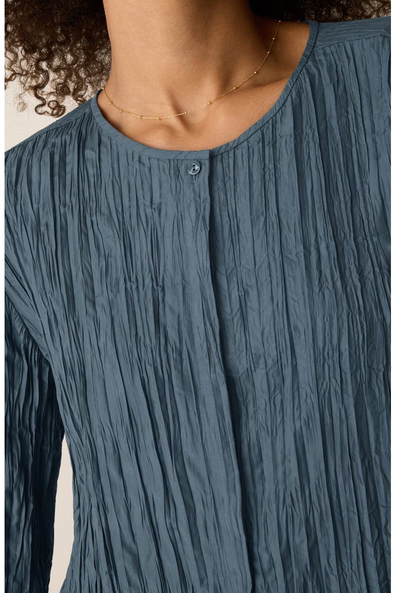 Crinkle Front Button Silk Top, Alternate, color, EUCALYPTUS