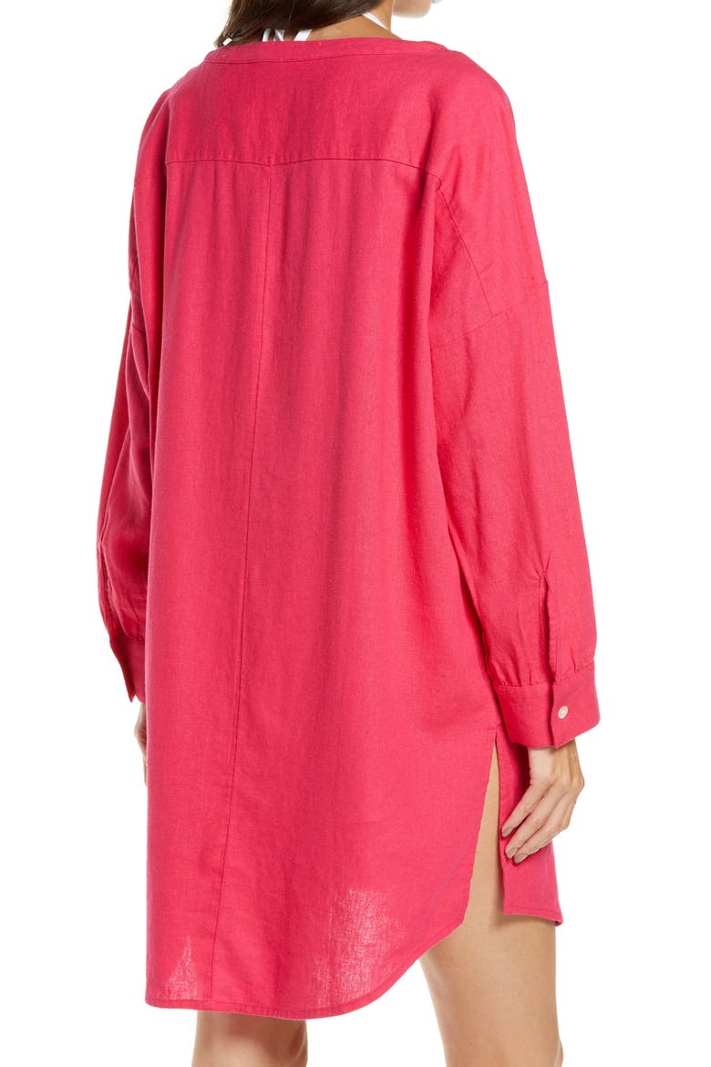 Oversize Linen Blend Cover-Up Shirt, Alternate, color, PINK BRIGHT