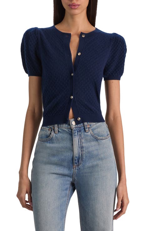Sabine Pointelle Puff Sleeve Cardigan