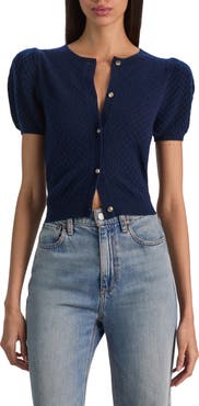 ALICE + OLIVIA Sabine Pointelle Puff Sleeve Cardigan