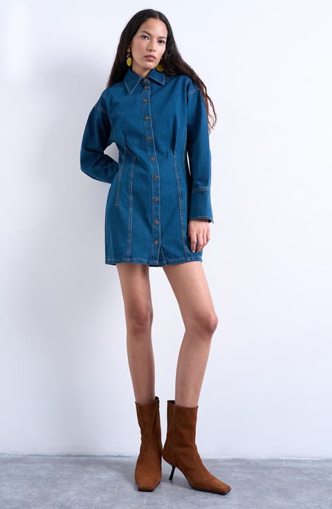 Denim Button-Up Mini Shirtdress