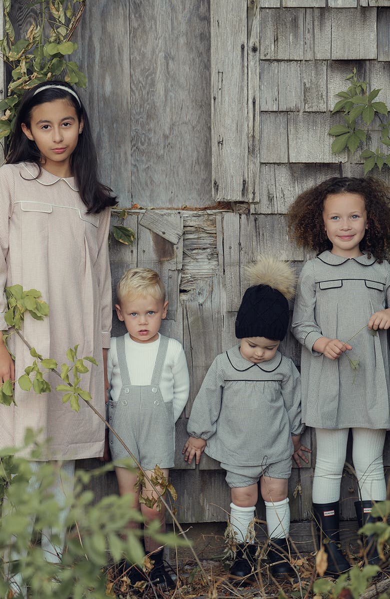 Manière Kids' Check Pleated Long Sleeve Dress, Alternate, color, Black/ White