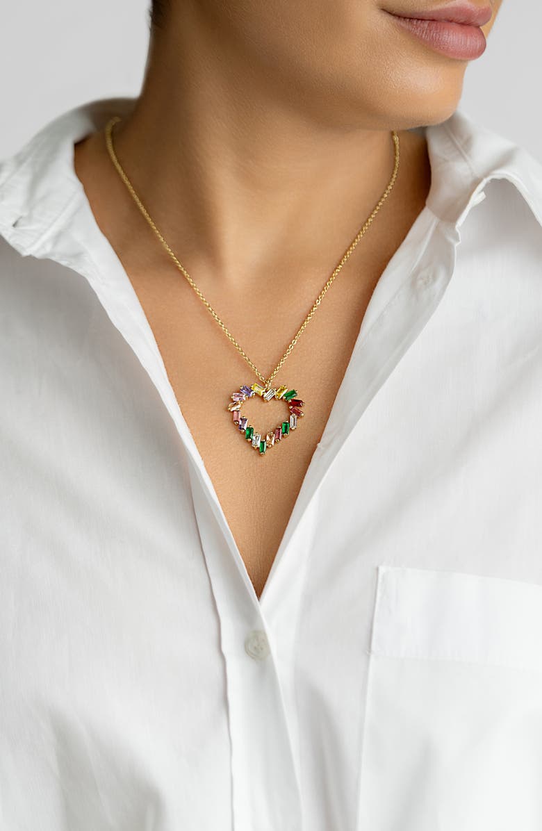 Adornia 14k Yellow Gold Plated Rainbow CZ Heart Pendant Necklace, Alternate, color, Gold/ Multi