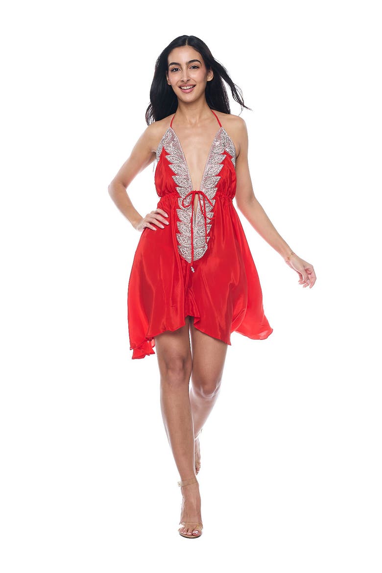 Crystal Embellished Halter Cover-Up Dress, Alternate, color, RED