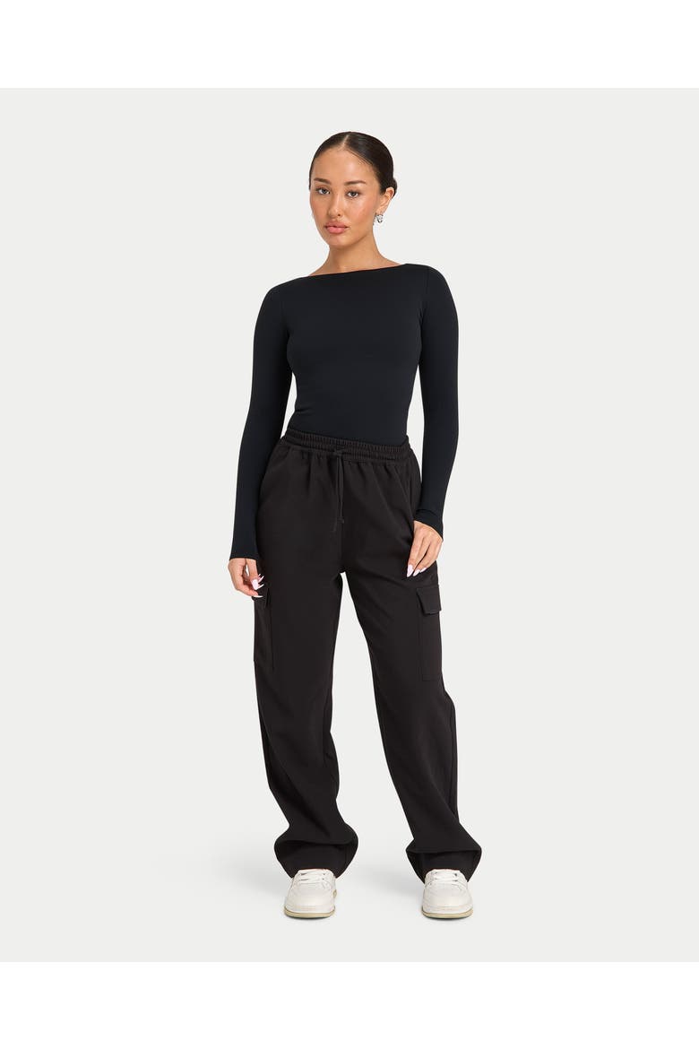 Dual Wear Long Sleeve Scoop Neck Top, Alternate, color, Black