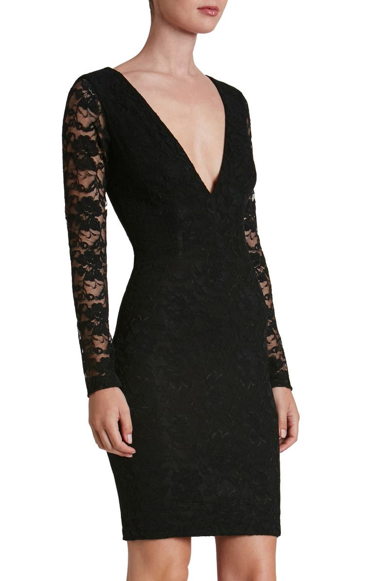 Dress the Population 'Erica' Plunge Neck Lace Body-Con Dress, Main, color, 