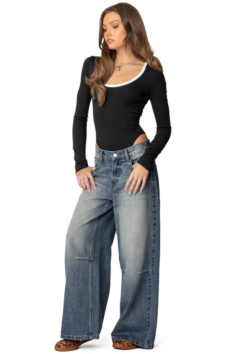 EDIKTED Contrast Scoop Neck Bodysuit, Alternate, color, Black