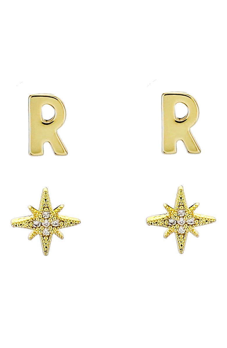 Panacea Initial Starburst Set of 2 Stud Earrings, Main, color, Gold-R